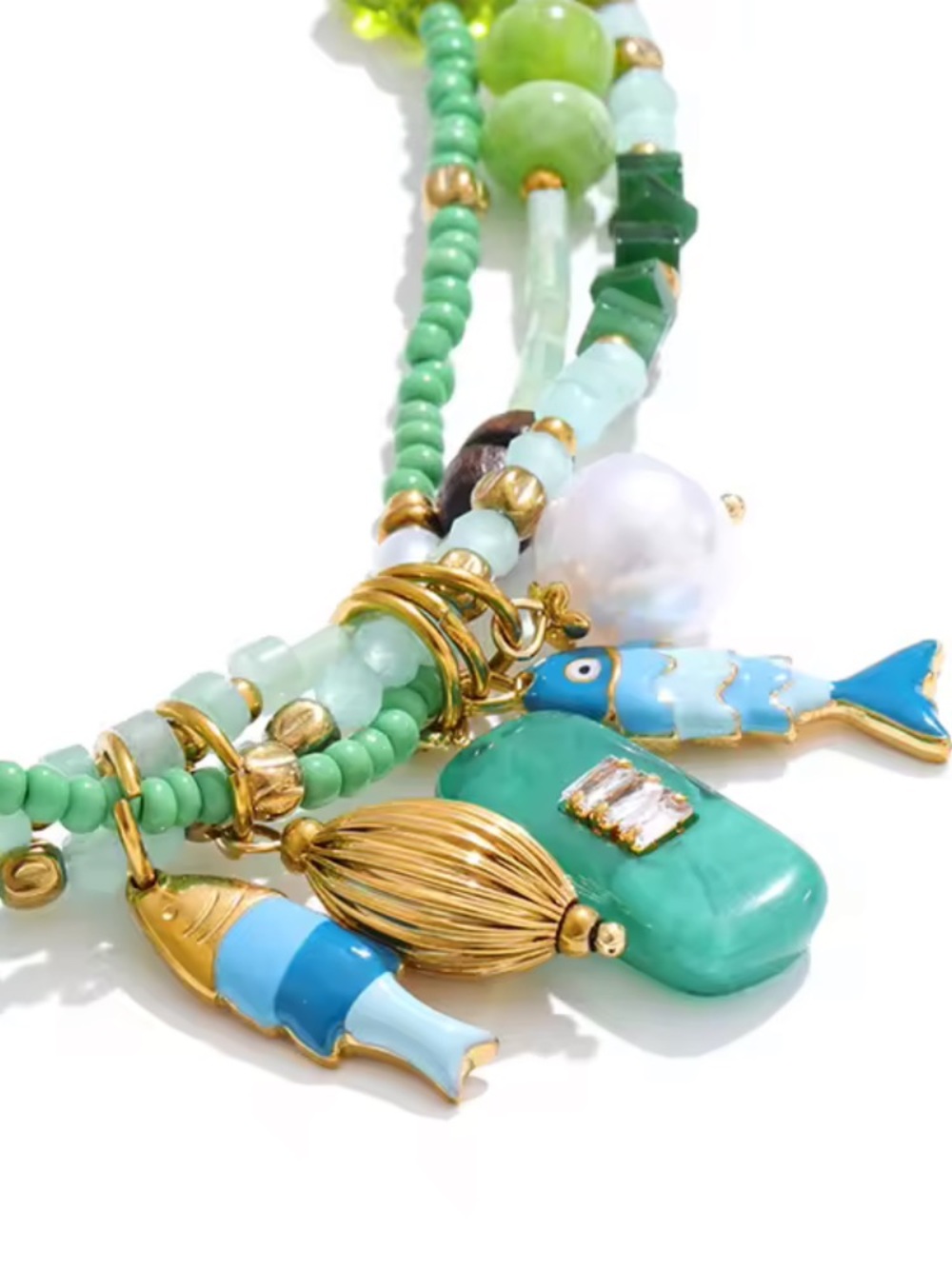 Seafoam Treasure Mint Beaded Charm Necklace - Picture 16 of 16